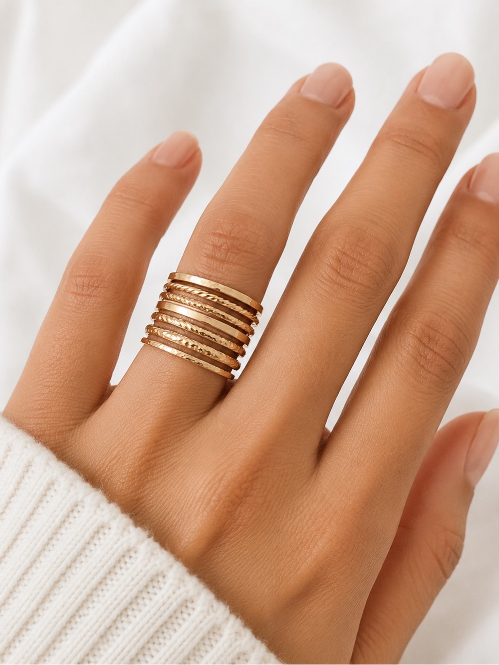 Gold Stackable Ring Bundle Multi Piece Mixed Dainty Minimalist Ring Set
